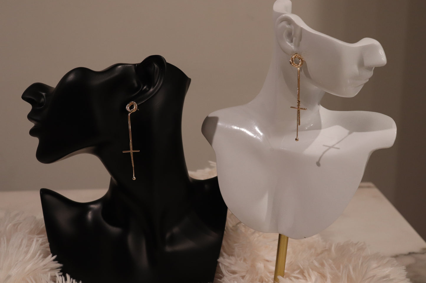 SD Cross And Ball Drop Earrings