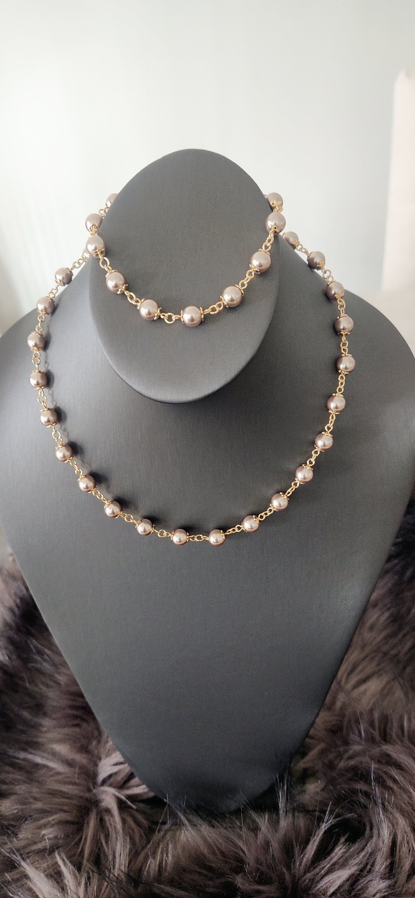 SD Beige Pearl Necklace Set