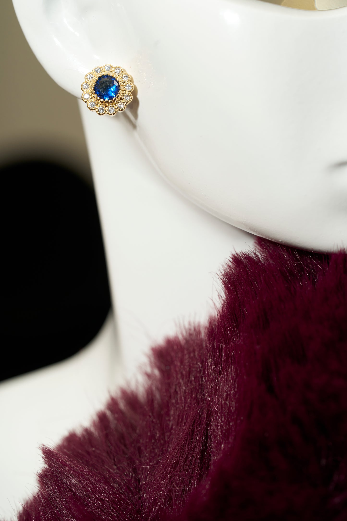 Blue Gemstone Diamond Cluster Earrings