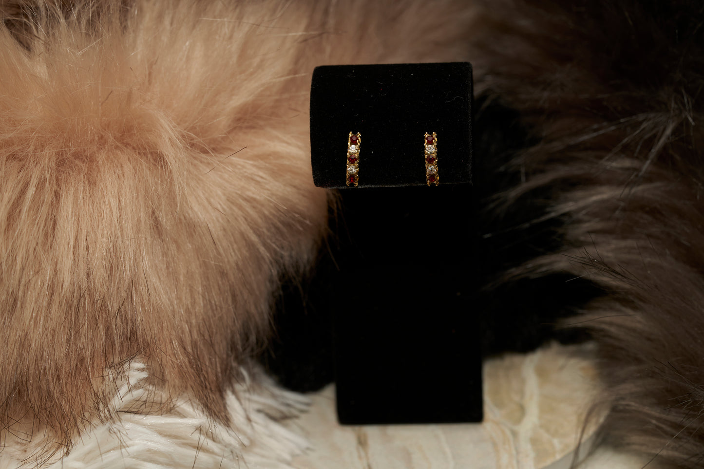 Burgundy Gemstone And Diamond Earrings