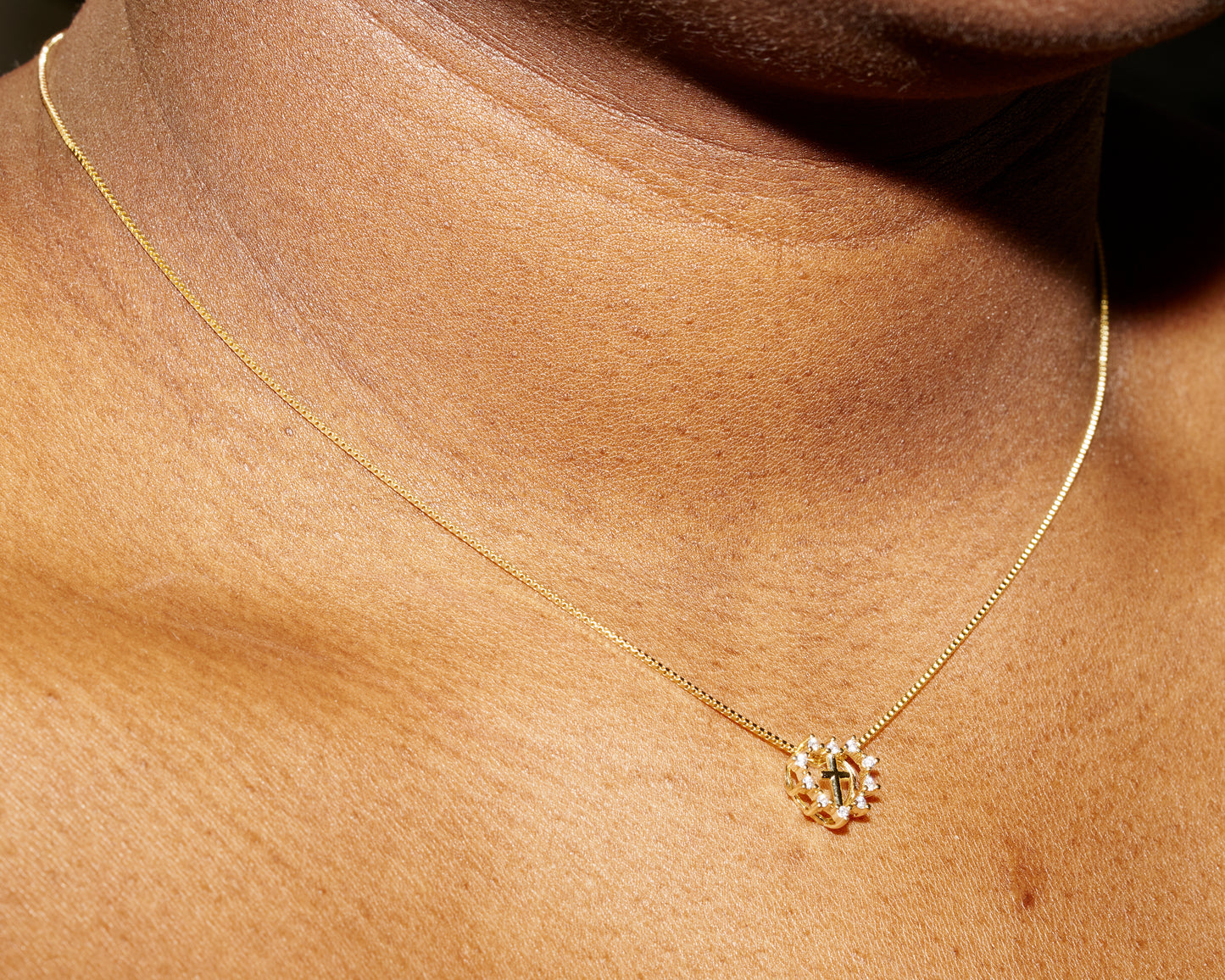 SD Heart Center Cross Diamond Cluster Necklace