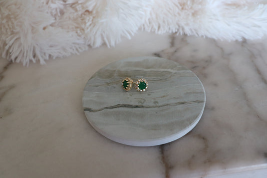 SD Diamond Cluster Green Gemstone Earrings