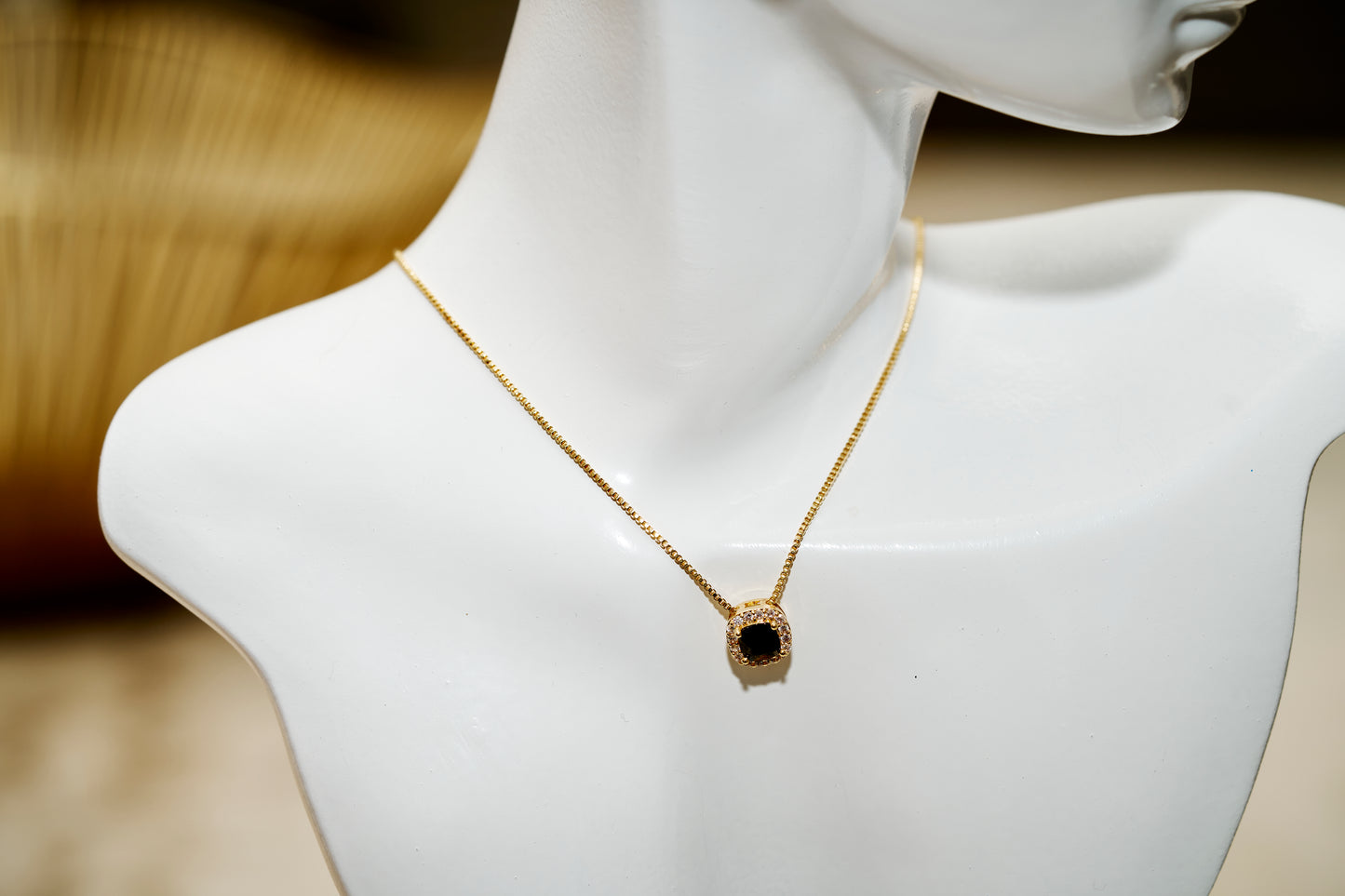 Black Square Gemstone Diamond Cluster Necklace